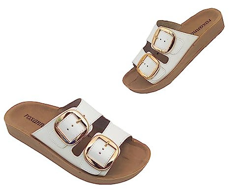 Roxanna Linea Aurea Bellissime Ciabatte Donna Estive Doppia Cinghia Sandali Estivi in Eco-Pelle per Casa, Mare, Passeggio (Bianco, Sistema Taglie Calzature EU, Adulto, Numero, Media, 39)