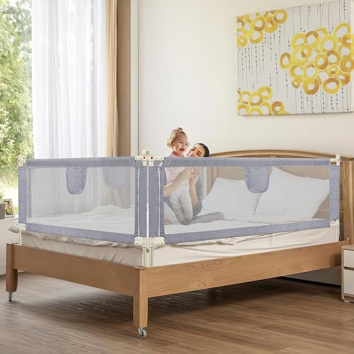 Izrielar Bettgitter Rausfallschutz 180cm, Rausfallschutz Bett Höhenverstellbar 64-96cm, Bettschutzgitter Sicherheitsschutz mit Luftiges Netz für Viele Bettarten -Grau