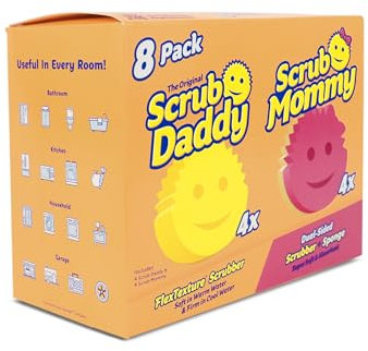 Scrub Daddy - 4 esponjas Scrub Daddy y 4 esponjas de cocina Scrub Mommy, no arañan, sin BPA, fabricadas con espuma de poliéster, resistentes a las manchas y olores (paquete de 8)