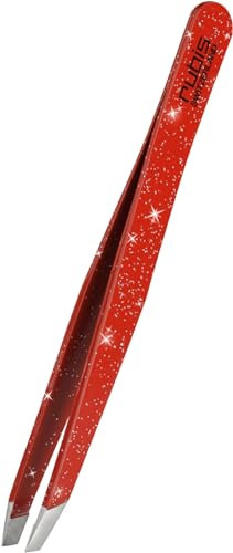 Pince à épiler Rubis Suisse classique le scintillement, à mors biais en acier inoxydable - inclinée, fine et pointue - pince a epiler professionnelle pour les sourcils - rouge