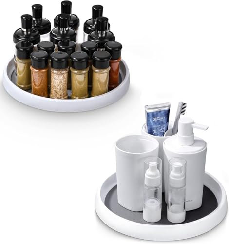 2PCS Organizador Cocina, Especieros para Cocina, Especiero Giratorio, Organizador Especias, Bandeja Giratoria, Giratorio para condimentos para Botellas, Frutas, Cosmético, Armario, Despensa(25cm)