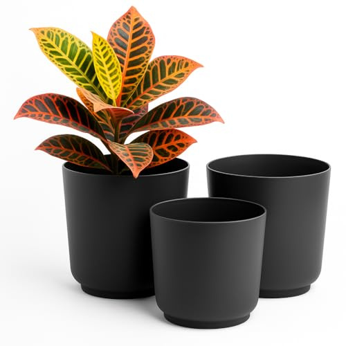 Home Garden Ornaments Luna Lot de 3 pots de fleurs en plastique avec surface mate pour intérieur et extérieur - Diamètre 17/20/25 cm - Anthracite