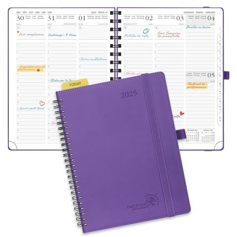 POPRUN Kalender 2025 Wochenplaner Ringbuch mit Softcover, ca. A5 (22 x 16,5 cm), 12-Monate-Terminplaner (Jan.2025-Dez.2025) 1 Woche 2 Seite mit 100 GSM FSC®-Zertifiziertem Papier - Lila