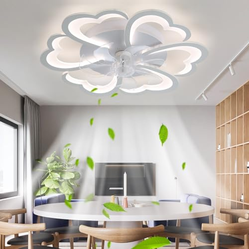 Moderno Vintage Lampadario Plafoniera Con Ventilatore, Dimmerabile Ventilatore Da Soffitto Con Luce E Telecomando 6 Velocita Scomparsa Ventilatore Soffitto Silenzioso Cameretta Salotto 68cm LED-White
