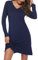 Ekouaer Women's Nightdresses Long Sleeve V Neck Nightshirt Nightwear Dresses Nighties Loungewear Navy Blue M