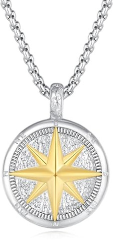 GAVU Collana Acciaio Uomo, Catena Acciaio Inossidabile con Ciondolo Rosa dei venti, Collana Surfista Uomo 50cm