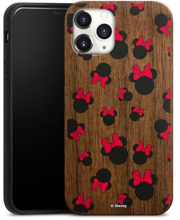 Holz Case kompatibel mit Apple iPhone 11 Pro Walnuss Handyhülle Echtholz Hülle Maus Disney Mickey & Minnie Mouse