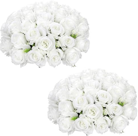 Briful Lot de 2 roses artificielles pour tombes - Bouquets de roses blanches artificielles - Pour décoration extérieure