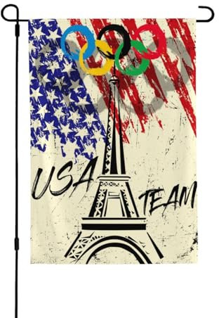 Benutzerdefinierte olympische Gartenfahne, 2024 Sommer olympischen internationalen Wettbewerb Banner, 28x40 Zoll kleine olympische Ringe doppelseitige Fahnen, für Party Festival Paraden Parteien Garte