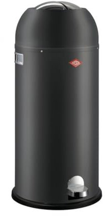 Wesco Kickmaster Maxi Abfallsammler in der Farbe graphit matt, pulverbeschichtetes Stahlblech, eingebauter Dämpfer, 40 Liter Volumen, großer Einwurf