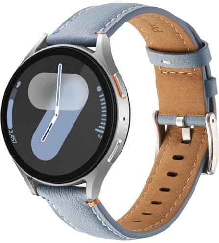 DEALELE Strap Compatible with Samsung Galaxy Watch 7 / FE / 6/6 Classic / 5/5 Pro / 4/4 Classic / 3 41mm / Huawei GT3 42mm, 20mm Soft Genuine Leather Bands for Women Men, Sky blue