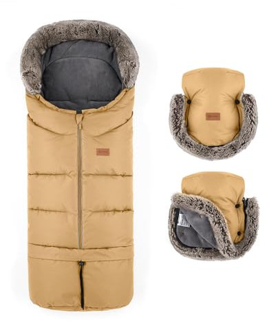 Petite&Mars Schlafsack für Kinderwagen Fusak 4v1 Arctic * Fußsack * Winterschlafsack für Kinderwagen, Buggy und Autositz * Warrm * Wasserdicht * Winddicht (Elegant Caramel Set)