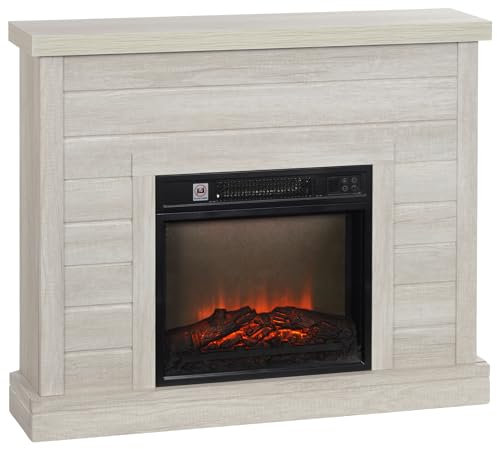 HOMCOM Camino Elettrico con Effetto Fiamma 3D, 97cm 1800W Caminetto Elettrico con Spegnimento Automatico, Risacaldamento Regolabile, Timer e Telecomando per Soggiorno, 30㎡, Grigio Chiaro