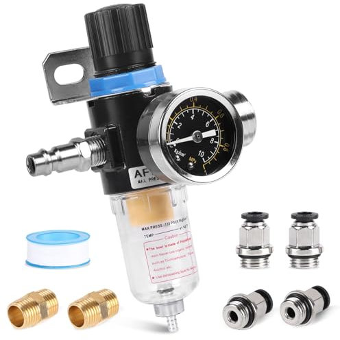 SWAWIS Druckminderer Druckluft Wasserabscheider Druckluft 1/4 Zoll Druckminderer Druckluft Zubehör Druckregler Kompressor mit Schnellkupplung Wartungseinheit Druckluft Wasserabscheider