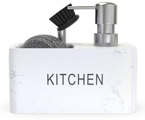 CHILL HOUSE Accesorios Cocina - Dispensador Jabón Cocina con Recipiente Estropajo Cocina - Dosificador Jabon Cocina con Porta estropajos Fregadero y Jabonera Cocina - Dispensador Jabon Cocina