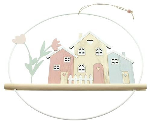 FRANK FLECHTWAREN Dekoring Häuser, Metall, mattweiß, Holz, Jute Maße: Ø 30 cm, vielseitig einsetzbar, schönes Design