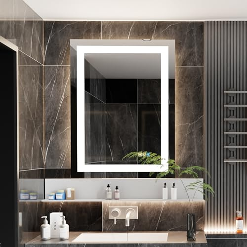 luminorcrest 60x80 cm LED Mirror Rectangular Smart Bathroom Mirror with Light Anti-Fog Tempered glass 3 Colour Dimmable Front and Backlit CRI90+ Touch Button