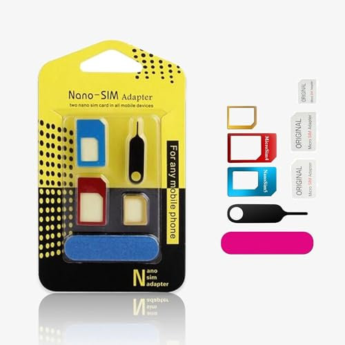 AYMBH SIM Card Adapter Kit 8-in-1 Nano Convert Nano to Micro or Standard SIM with SIM Ejector Pin & Polish Chip Universal Compatibility for iPhone, Samsung & More Durable Materials Portable Use