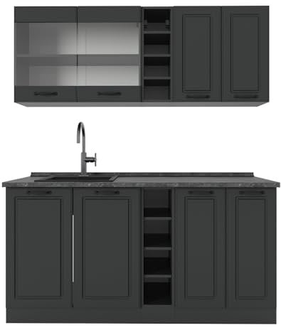Vicco Singleküche R-Line, Anthrazit Landhaus/Anthrazit, 160 cm, AP Anthrazit