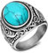 MYNENEY Herren-Ring aus Edelstahl, Retro-Stil, mit Türkis-Stein, Siegelring, Metall, Türkis