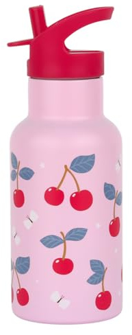 A Little Lovely Company Edelstahl Trinkflasche XL 500 ml für Schule, Urlaub, unterwegs, Kindergarten, Grundschule, Doppelwandig, Kirschen