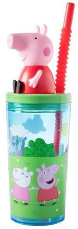p:os Peppa Wutz Trinkbecher mit Deckel und Strohhalm Kinder 360ml - Kinder Trinkbecher mit 3D-Figur - BPA-frei und Kohlensäuregeeignet, Grün