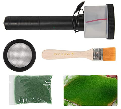 Set di applicatore floccato elettrostatico 5000 V per modellismo, mini Flocker con 2 coperture in rete, spazzola e erba flocca, per erba da 1 a 22 mm, modellismo e paesaggio fai da te, per tavolo di