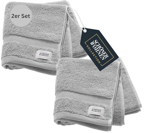 SCHÖNER WOHNEN 2er Set Premium Handtuch 50x100 cm - saugstark - Luxus Handtücher Grau 2teilig - 100% Baumwolle - flauschig weich - als Handtuch-Set kombinierbar - Frottiertücher - Öko-Tex