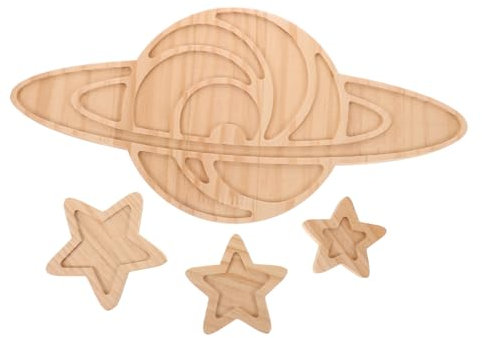 Vaguelly 4 Stück Teiliges Set Nordic Style Holzplanet und Stern Dekorationen für Kinderzimmer Weiche Wandornamente aus Nordischem Holz für Heimdekoration und Fotografie