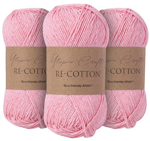 Utopia Crafts Re-Cotton Lot de 3 pelotes de fil à tricoter Rose clair 100 g