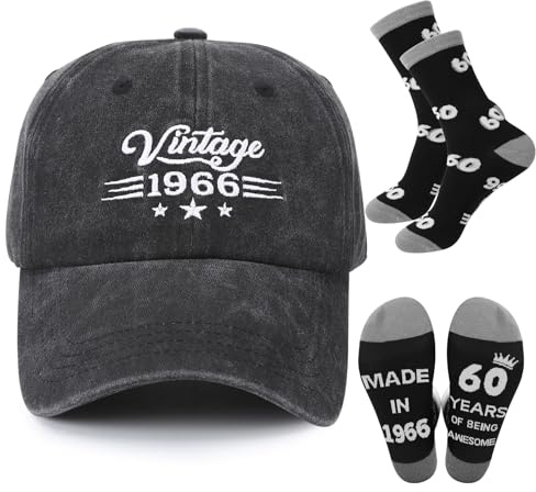 ViEinkaufen 60th Birthday Gifts for Men Women Birthday Baseball Cap for Him 1965/1966 Hat Mens Socks Funny Present Thank You Gifts for Dad Husband Brother Wife Friends Teachers