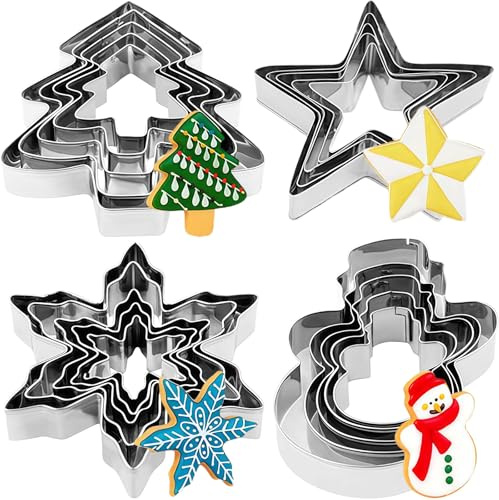 SSKHE 20Pcs Christmas Cookie Cutter Set, Stainless Biscuit Cutters Christmas Tree Snowflakes Snowmans Star Shape, Cookie Cutter for Kids Baking