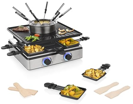 Princess Raclette und Fondue 5-in-1, 8 Personen, Doppelte Thermostate, 1,3 L Fonduetopf, PFAS-frei, Abnehmbare Teile, 31×31 cm Grillplatte, 1800 W, 162670