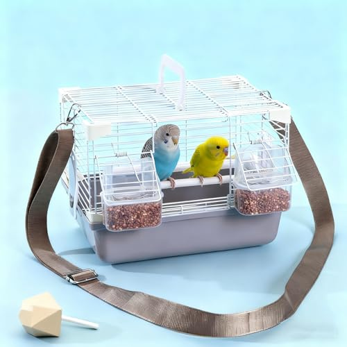 bangminda Gabbia per Uccelli Trasportino da Viaggio per Uccelli Gabbia per Canarini con Mangiatoie Posatoi Contenitore da Trasporto per Pappagalli Parrocchetti Piccoli Animali per Viaggi (Grigio)