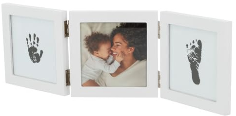 Dooky Happy Hands Triple Frame, Handabdruck Set Baby, Fußabdruck Set, Bilderrahmen 3-teilig, inkl. hautfreundlicher Ton, Walze & Anleitung, Platz für Foto 13×18 cm, Rahmen ca. 52×22 cm, Weiß | 3-teiliges Erinnerungsset mit hautfreundlichem Ton, Walze und Anleitung für Hand- und Fußabdrücke.