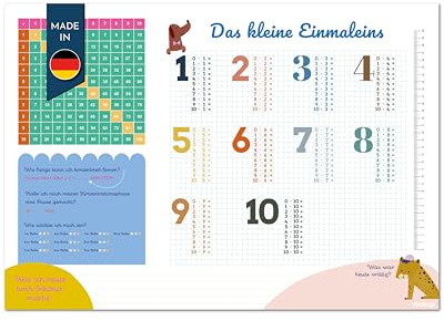 1x1 Schreibtischunterlage DIN A2 – Das kleine Einmaleins für Kinder | Lernunterlage mit Pausenrechner, Selbstkontrolle & Mathe-Tabelle | 25 Blatt | Made in Deutschland
