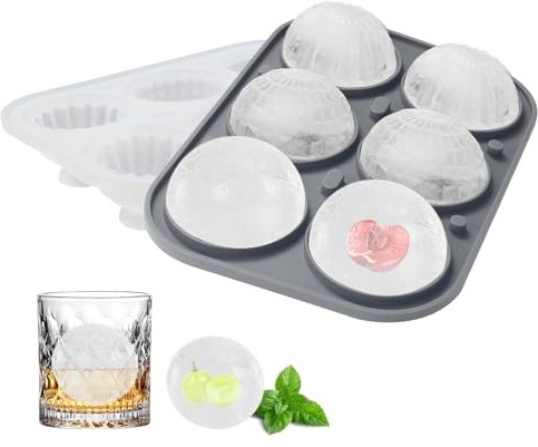 VirtuGro Cubetti Ghiaccio Silicone, Stampo Ghiaccio Grande con Coperchio, Palle di Ghiaccio da 5 cm Vaschetta per Cubetti di Ghiaccio Rotonda in Silicone per Whisky Cocktail vino, Senza BPA (Grigio)