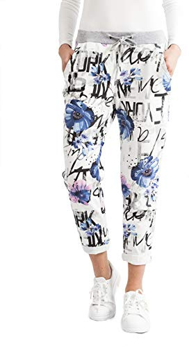 Damen Jogginghose, Bequeme Sweatpants im Boyfriend-Style, Weiche Baumwollmischung, Größen 36 bis 46 Freizeit und Sporthose (DE/NL/SE/PL, Bundweite, 46, Regular, Regular, 44-46, New York City Bloom)