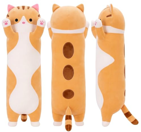 Polisoft Langes Katze Kuscheltier - 70cm Braun Weiches Plüsch Kissen, Kawaii Kätzchen Stofftier Körperkissen & Seitenschläferkissen, Süßes Plüschtier Geschenk für Kinder und Erwachsene