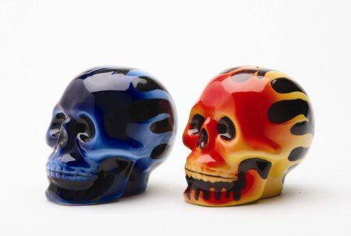 PacificGift Llama de calaveras salero y pimentero conjunto hecho de cerámica