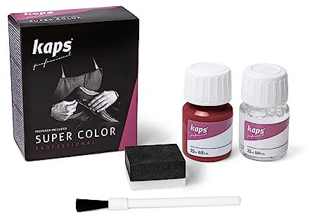 KAPS Professional Lederfarbe Super Color + Preparer für Naturleder, Synthetik und Textil (je 25 ml) zur Pflege und Reparatur von Lederschuhen in Verschiedenen Farben (112 - Rot)