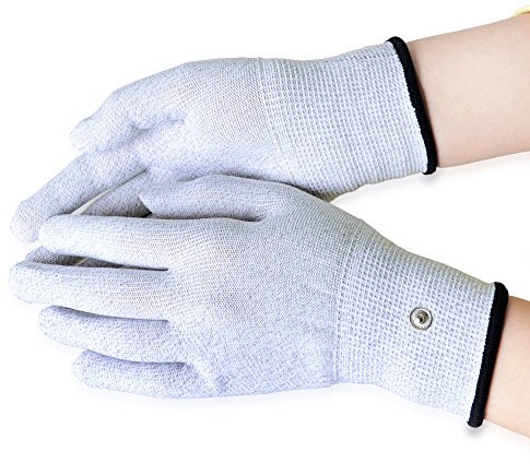 Aituo 1 Paar silberne leitfähige Handschuhe für den Einsatz mit TENS Maschine (Meidum)