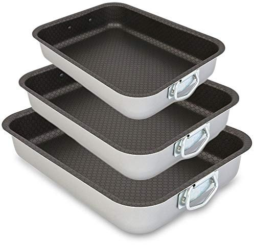 Menax - Set di 3 Teglie da Forno con Triplo Rivestimento Antiaderente - Lasagnera - Rostiera Rettangolare