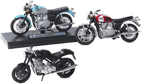 3 pezzi modellino motocicletta in scala 1:18, due Triumph Bonneville T100, una Norton Commando 961 da collezione e bomboniera