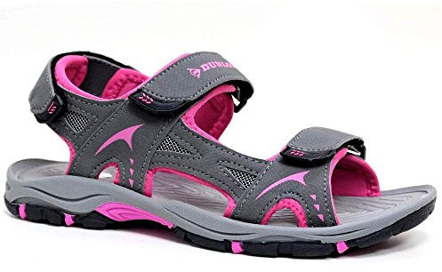 DUNLOP Ladies Flat Open Toe Sports Trekking Walking Hiking Sandals (Grey Fuchsia 031, UK Footwear Size System, Adult, Women, Numeric, Medium, 6)