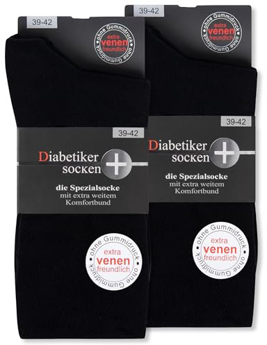 Lot de 6 Paires de Chaussettes Diabetiques Homme Femme 97% Coton sans Elastique & sans Couture (39-42 Noir)
