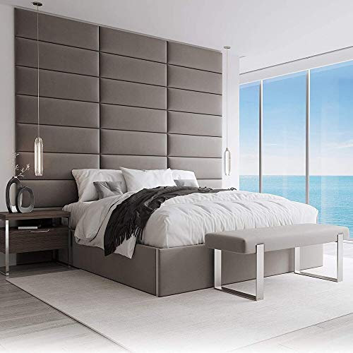 VANT VDG364 Upholstered Accent Wall Panels - Packs of 4 - Easy to Install - Twin-King Size Headboard (91cm Wide, Plush Velvet Gothic Grey)
