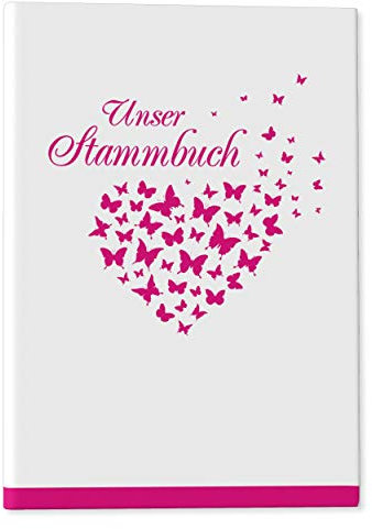 DeinWeddingshop Stammbuch der Familie - Familienstammbuch Hochzeit Standesamt - Butterfly Heart - Hardcover 16x21cm (Magenta)