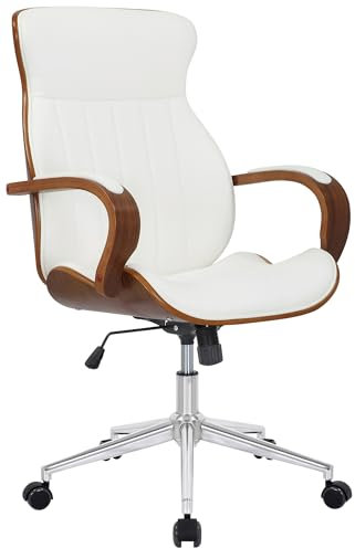 CLP Bürostuhl Melilla Kunstleder I Ergonomischer Stuhl I Komfortables Sitzen I 360 Drehfunktion, Wippfunktion I Für Arbeit Und Home-Office, Farbe:walnuss/weiß