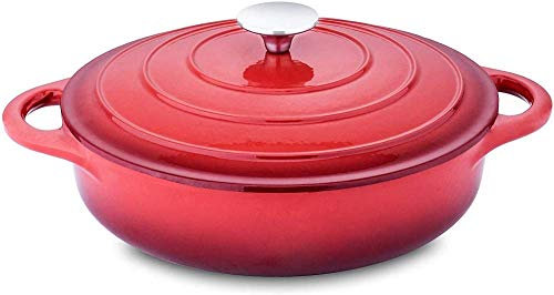 Cast Iron Casserole, Induction Casserole, Oval Pot with Enamel Liner and Lid, Red